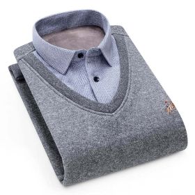 Aoliwen MenWinter Warm Shirt Sweater Cardigan Shirt collar cardigan combination Cashmere Flannel Men home service dress shirt (Color: AO-LDBL-F1105, size: Asia size 4XL)