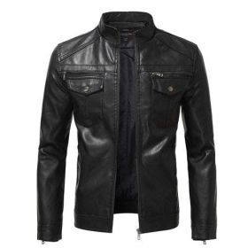 Men's Autumn Fashion Trend Coats Male Slim Motorcycle Leather Jacket PU Leather Jacket (Color: BLACK, size: Asia 4XL 81-85kg)