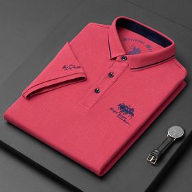 Embroidered cotton polo shirt men's high-end luxury summer casual Lapel short sleeve T-shirt (Color: Red, size: XXL)