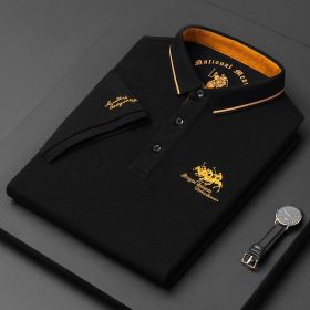 Embroidered cotton polo shirt men's high-end luxury summer casual Lapel short sleeve T-shirt (Color: BLACK, size: XL)