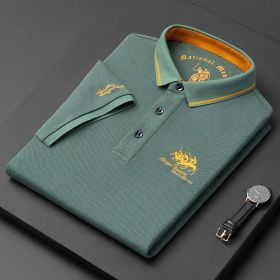 Embroidered cotton polo shirt men's high-end luxury summer casual Lapel short sleeve T-shirt (Color: Green, size: XXXL)