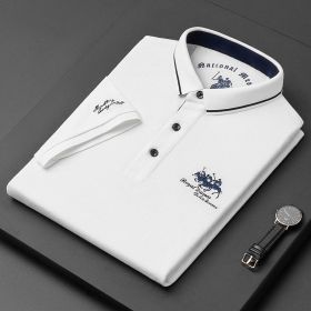 Embroidered cotton polo shirt men's high-end luxury summer casual Lapel short sleeve T-shirt (Color: White, size: M)