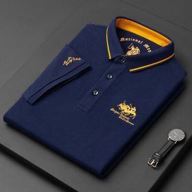 Embroidered cotton polo shirt men's high-end luxury summer casual Lapel short sleeve T-shirt (Color: Blue, size: XL)