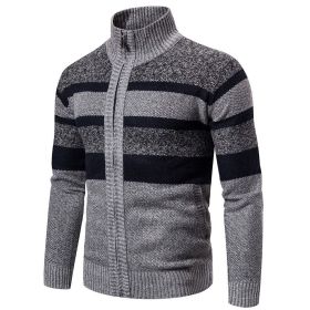 New Autumn Winter Cardigan Men Sweaters Jackets Coats Fashion Striped Knitted Cardigan Slim Fit Sweaters Coat Mens Clothing 2022 (Color: Light Grey, size: XXL)