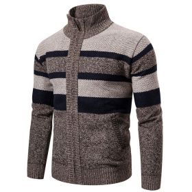 New Autumn Winter Cardigan Men Sweaters Jackets Coats Fashion Striped Knitted Cardigan Slim Fit Sweaters Coat Mens Clothing 2022 (Color: Camel, size: L)