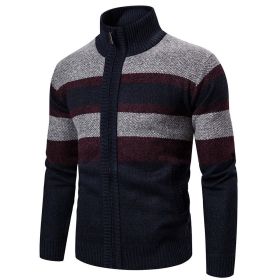 New Autumn Winter Cardigan Men Sweaters Jackets Coats Fashion Striped Knitted Cardigan Slim Fit Sweaters Coat Mens Clothing 2022 (Color: Navy, size: XL)