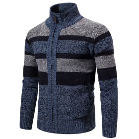 New Autumn Winter Cardigan Men Sweaters Jackets Coats Fashion Striped Knitted Cardigan Slim Fit Sweaters Coat Mens Clothing 2022 (Color: blue grey, size: XXXL)