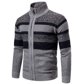 New Autumn Winter Cardigan Men Sweaters Jackets Coats Fashion Striped Knitted Cardigan Slim Fit Sweaters Coat Mens Clothing 2022 (Color: Light Grey, size: L)
