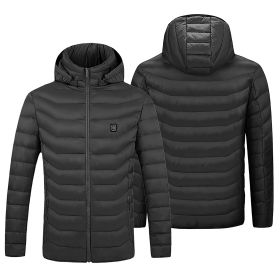 Heated Jacket Electric Heating Coat Lightweight Winter Hooded Jacket with 3-Level Heating Modes 8 Heating Zones Detachable Zipper Hood (size: L)