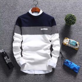 Sweater Men's Winter Pullover Men Autumn Slim Fit Striped Knitted Sweaters Clothing Casual pull (Color: White, size: XL)