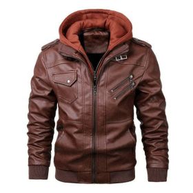 Faux Leather Biker Jacket | Leather Motorcycle Jacket | Leather Coats (Color: Red, size: XXL)