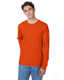 Hanes 5596 Men's Authentic-T Long-Sleeve Pocket T-Shirt (Color: Orange, size: M)