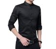 Men's Dress Shirt Banded Collar Long Sleeve Slim Fit Tuxedo Shirt Cotton