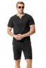 Men's 2 Pieces Cotton Linen Set Henley Shirt Short Sleeve and Casual Beach Shorts Summer Yoga Outfits