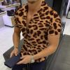 European and American New Men's Casual Shirts Short Sleeve 3D Digital Printing Leopard Print Men's Shirts