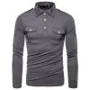Men Polo Shirts Long Sleeve Slim Fit Breathable Shirts With Pockets