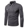 Men Polo Shirts Long Sleeve Slim Fit Breathable Shirts With Pockets