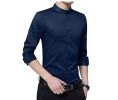 Men's Dress Shirt Banded Collar Long Sleeve Slim Fit Tuxedo Shirt Cotton