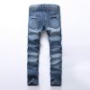 Men Ripped Slim Straight fit Biker Jeans With Zipper Deco