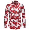 Men's Floral Shirt Long Sleeve Casual Button Down Shirt Slim Fit Flower Dress Shirt