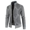 Men's Casual Plush Stand-up Collar Geometric Pattern Knitted Cardigan Jacket