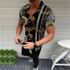 2022 Summer Hot Sale Hawaiian 3D Digital Printed Striped Business Luxury Style Men's Shirts