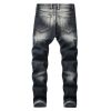 Men Jeans Ripped Slim Straight Fit Biker Jeans With Zipper Deco