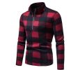 Men's Zipper Plaid Stand Collar Pullover Sweater