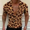 European and American New Men's Casual Shirts Short Sleeve 3D Digital Printing Leopard Print Men's Shirts