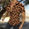 European and American New Men's Casual Shirts Short Sleeve 3D Digital Printing Leopard Print Men's Shirts