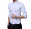 Men's Dress Shirt Banded Collar Long Sleeve Slim Fit Tuxedo Shirt Cotton