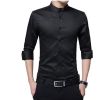 Men's Dress Shirt Banded Collar Long Sleeve Slim Fit Tuxedo Shirt Cotton