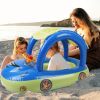 Baby Inflatable Pool Float Car Shaped Toddler Swimming Float Boat Pool Toy Infant Swim Ring Pool with Sun Protection Canopy for 1-3 Year-Old Kids Infa